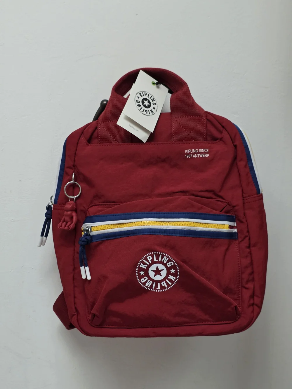 Kipling Seoul Moriko Carmine Backpack With Monkey Charm